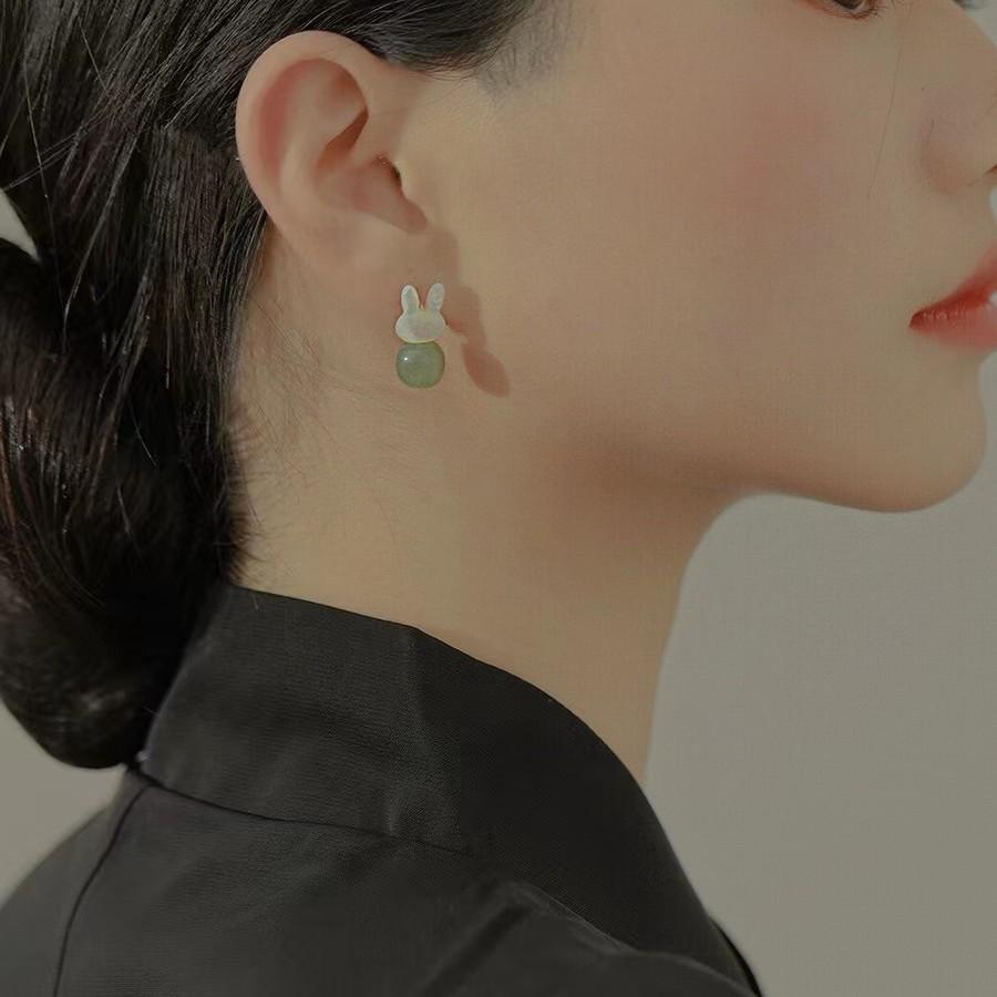 Recommended Jewelry Cute rabbit*Natural Hetian Jade Earrings with a High-End Feel, Little Rabbit Stud Earrings for Women
