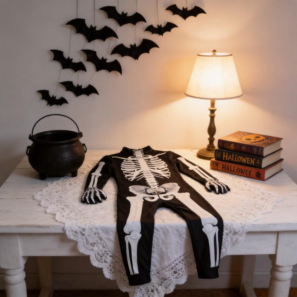 Costume da Scheletro per Bambini Tuta con Tessuto in Seta di Latte per Feste Cosplay