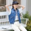 Trendy Korean-Style Blue Distressed Denim Vest for Women