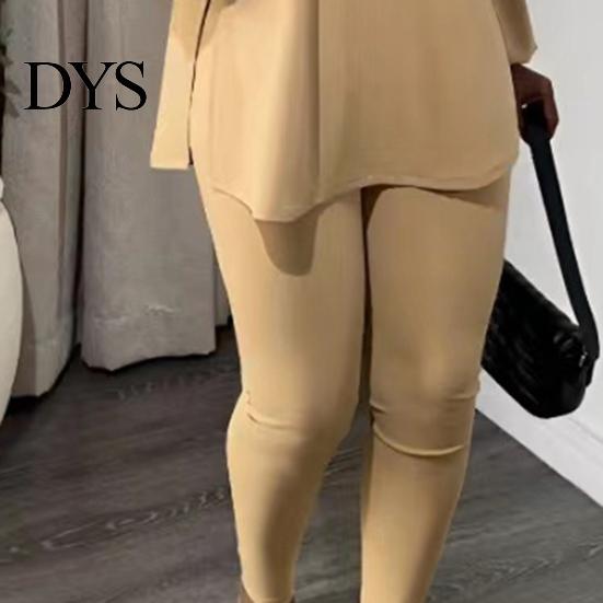 Loose T-shirt Set 2 Pcs/Set Women Top Pants Stand Collar Long Sleeve Split Hem Fall Clothing Blouse Elastic Waist Slim Fit Trousers Daily Wear Outfit
