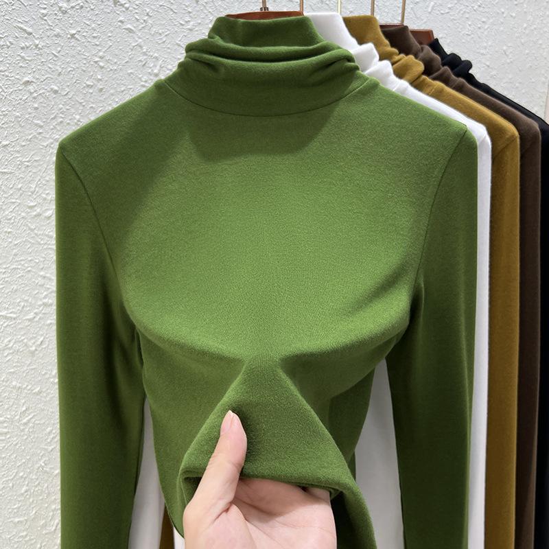 Pile collar bottoming shirt women's inner wear autumn and winter new slim-fitting high-neck warm and thin long-sleeved women's top