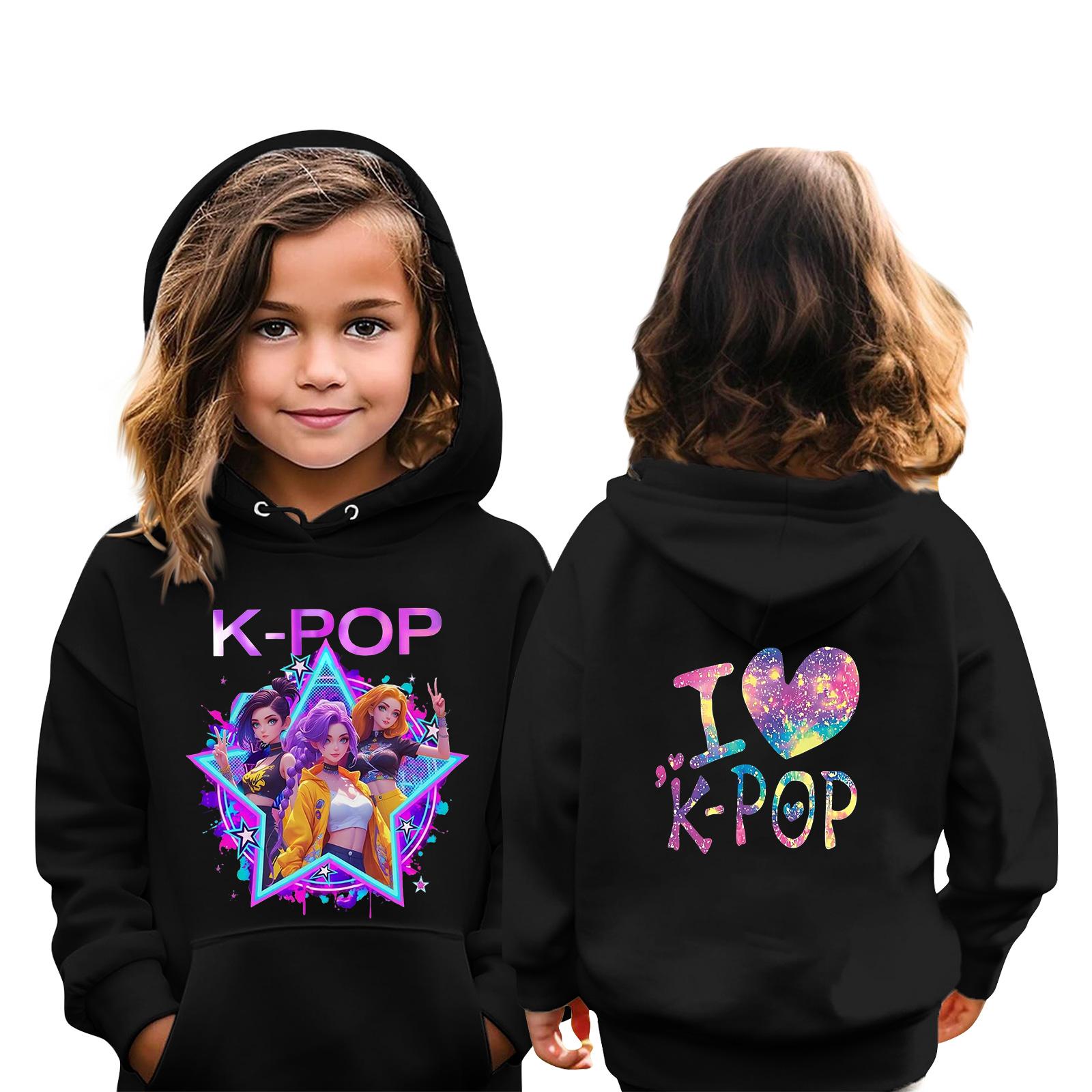 

Kids Casual Hooded Pullover Sweatshirt with Front Print Design Long Sleeve Lightweight Hoodie for Boys and Girls 130 чёрный