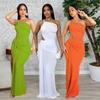A European and American Women's Clothing Fashion Solid Color Long Dress Single Shoulder Pleated Dress