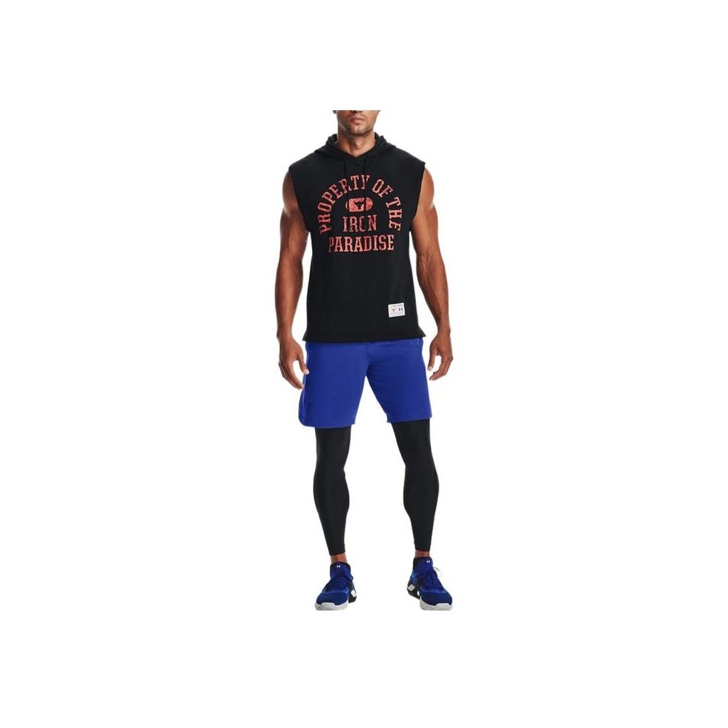 Under Armour Project Rock Graphic Print Fleece Sleeveless Hoodie Basketball Vest Men Tops Black 1367034-001