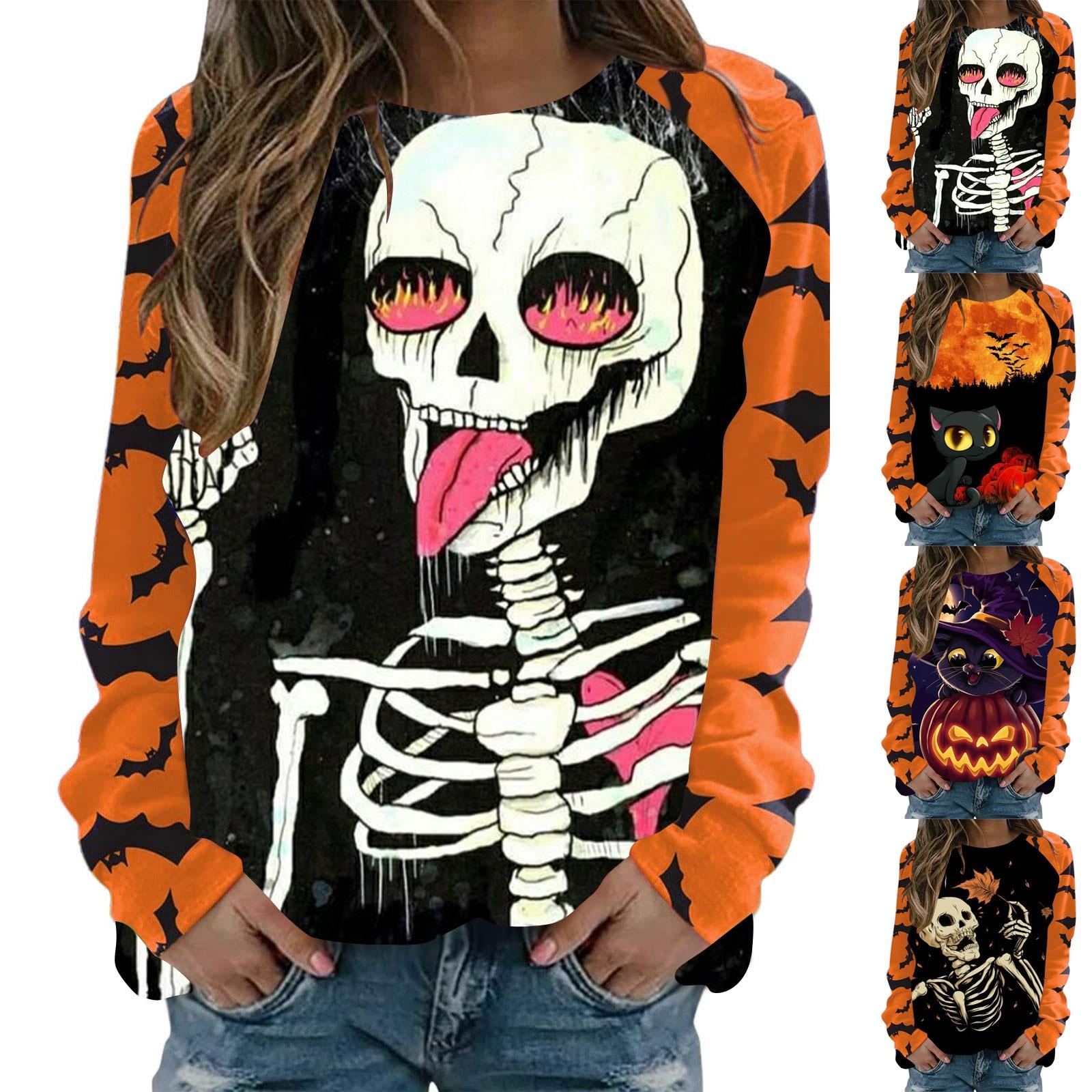 

Женская повседневная модная футболка с длинным рукавом и принтом на Хэллоуин