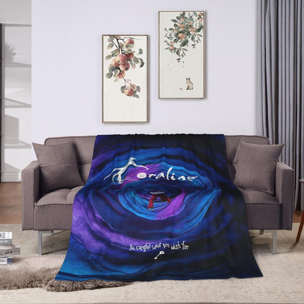 Coraline Halloween Horror Blanket Flannel Spring Autumn Portable Lightweight Throw Blankets for Home Car Bedding Throws