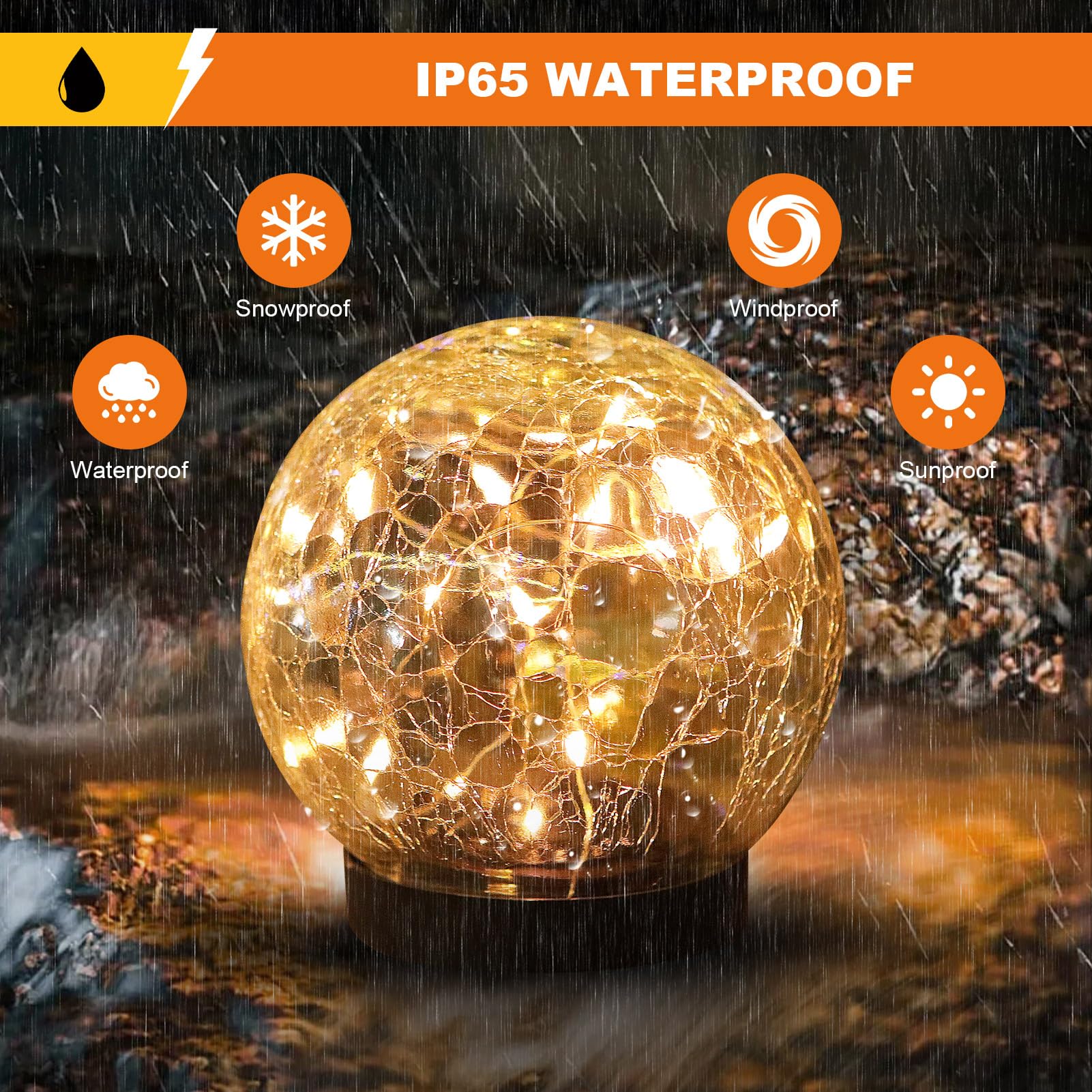 

2PCS Garden Solar Lights Cracked Style Ball Lamp Waterproof Light B