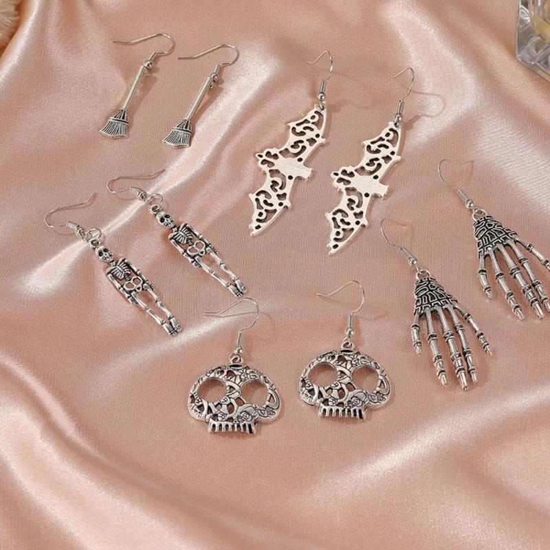 Bat Spider Dangle Earrings Women Jointed Skeleton Long Ear Drop Earrings Stud Halloween Goth Punk Costume Accessories