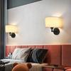 LED Wall Lamp Round Fabric Lampshade with 3W 360° Rotation Spotlight Reading Light  Modern Wall Sconce for Bedroom Bedside Hotel