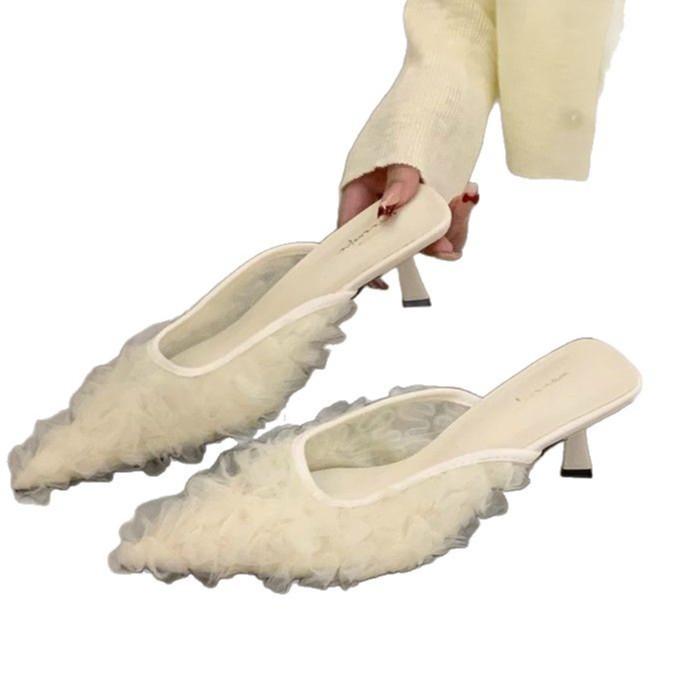 Purple bag head half slippers women's shoes wear 2025 new spring temperament high heels