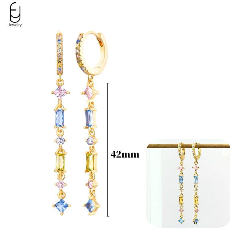 925 Silver Ear Buckles Fashion Hoop Earrings Colorful Crystal Pendants Gold Earring Premium Luxury Women's Jewelry Gift