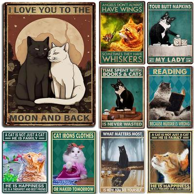 Katzen Dekor Lustige Blechschilder Ich liebe dich bis zum Mond und zurück Katzen Poster für Haus Badezimmer Cafe Kneipe Bar Geschenke für Katzenliebhab