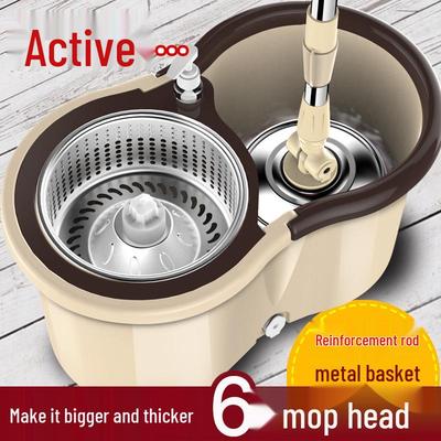Mopa giratoria sin manos de acero inoxidable con cubo - Sistema de doble tracción para húmedo y seco