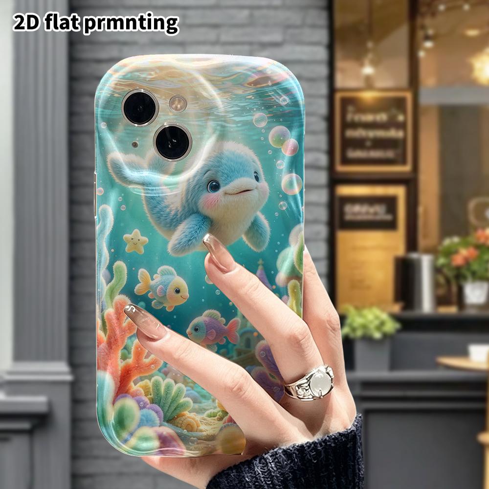 Phone Case: 2D Flat, Suitable for iPhone 18, 17, 16, 15, 14, 13, 12 Pro Protective Case, Little Dolphin Under the Sea, Perfect Christmas and Halloween