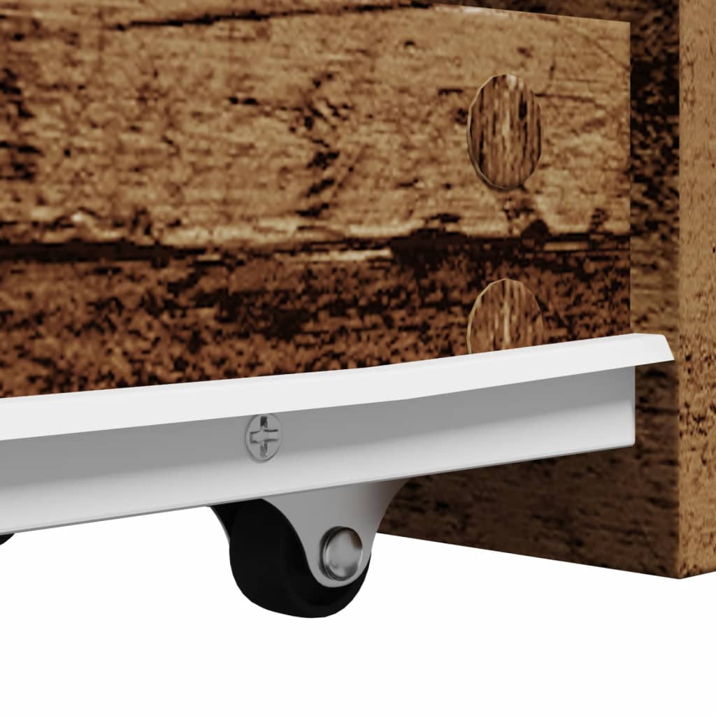 Narrow Bathroom Cabinet with Casters Rustic Wood Look Engineered Wood