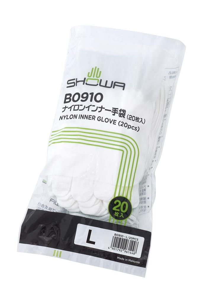Showa Glove B0910 Nylon Inner Gloves, 20 Pieces, 1 Bag, whites