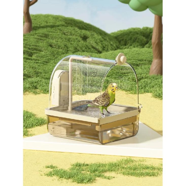 Bain d'oiseaux suspendu transparent circulation d'eau automatique bain douche pour oiseaux facile à nettoyer design peu encombrant accessoire de cage à oiseaux