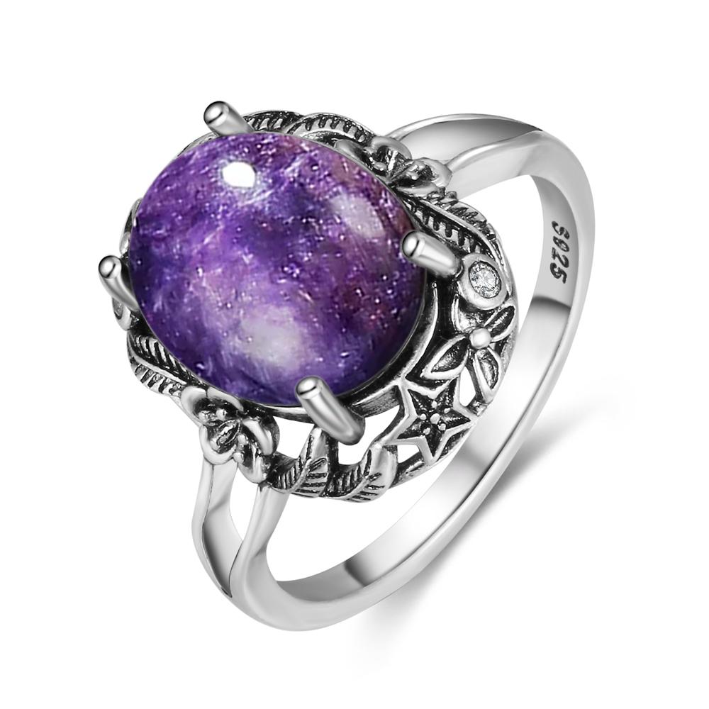 Vintage 925 Silver Ring Irregular Flowers Natural Rose Quartz Punk Ring Bohemian Silver Ring Fine Jewelry For Women