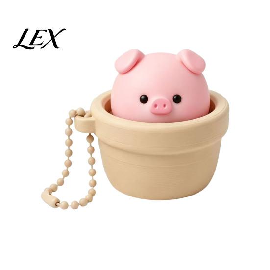 Handheld Sensory Gadget Potted Pig Clicker Toy with Bead Chain, Clicky Button Fidget Pendant for Stress Relief, Finger Backpacks School Bags