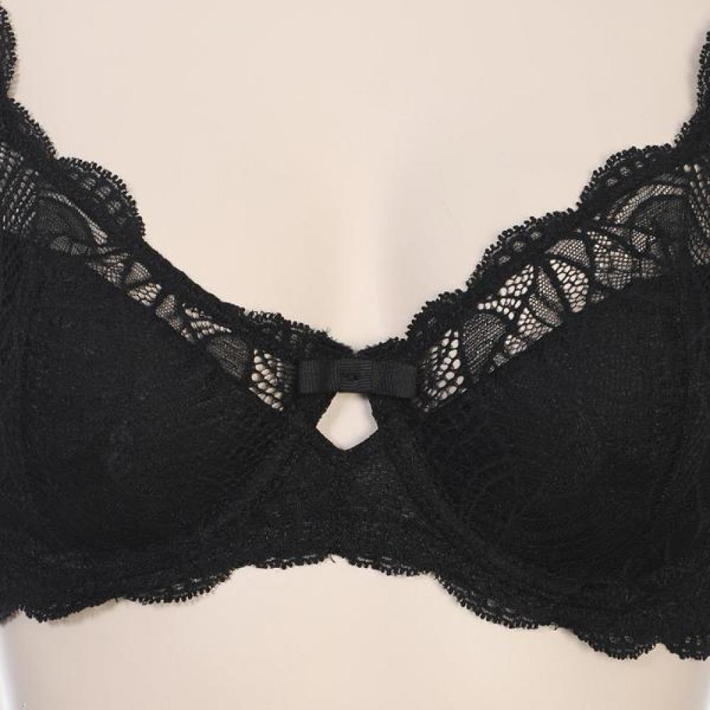 Black Non Woven Flower Lace Full Cup Bra Aabr4430 Bk