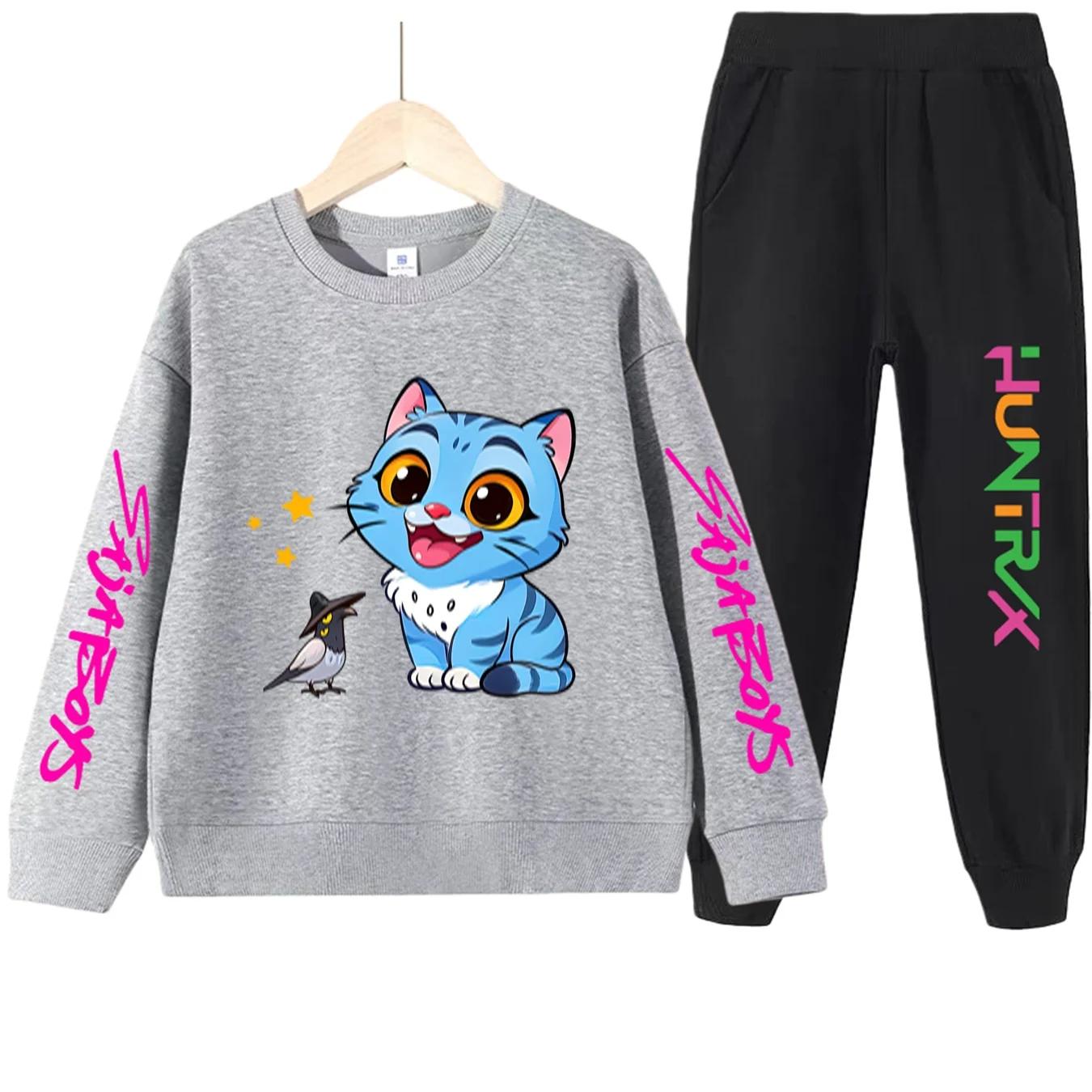 

Children s Suit Fashion Cartoon Print Pattern Hooded Sweatshirt Casual Comfortable Clothing Sets Girls 160 сірий