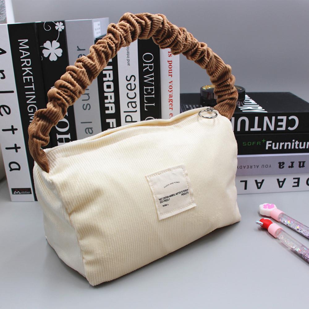 

Candy Color Makeup Bag Large Capacity Travel Cosmetic Bag Corduroy Zipper Toiletry Bags Portable Storage Box Women Armpit Bags