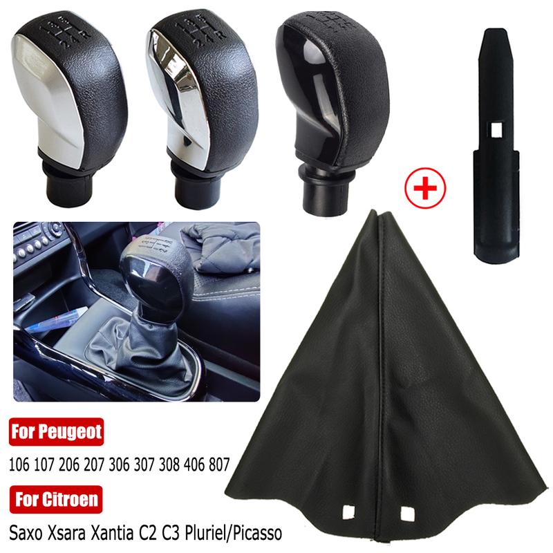 Black New ABS Car Gear Shift Knob With Leather Gaiter Cover For Peugeot 106 206 306 406 107 207 307 407 301 308 2008
