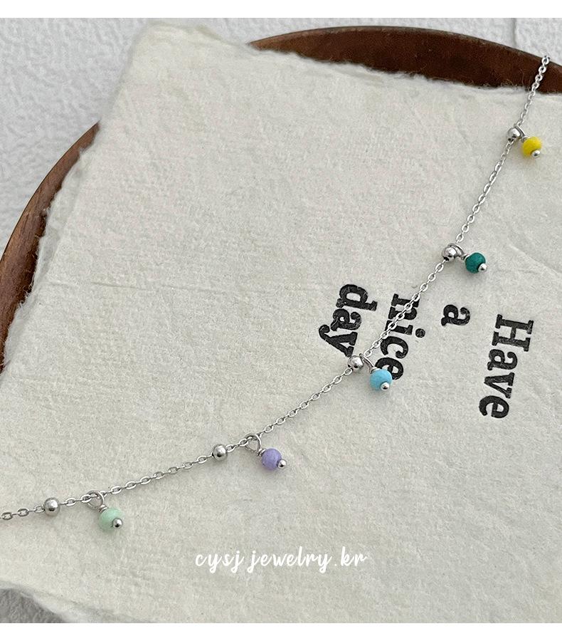 Cui Yan S925 Sterling Silver Rainbow Beaded Necklace - Korean Dongdaemun Style Choker for Women, New Summer Fashion.