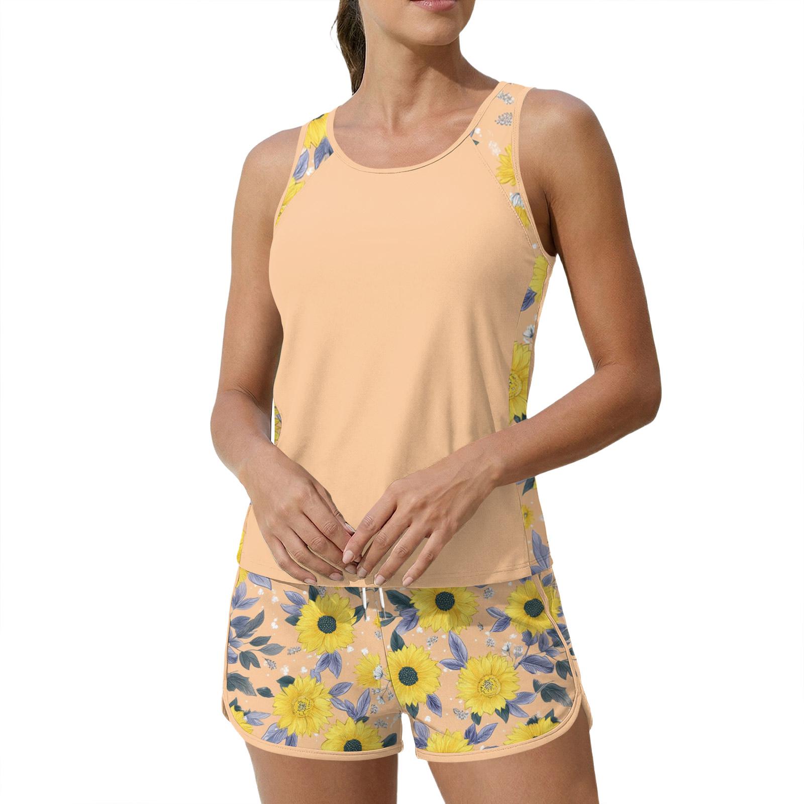 

Women s Sunflower Print Split Swimsuit Sport Swimsuit XL жовтий