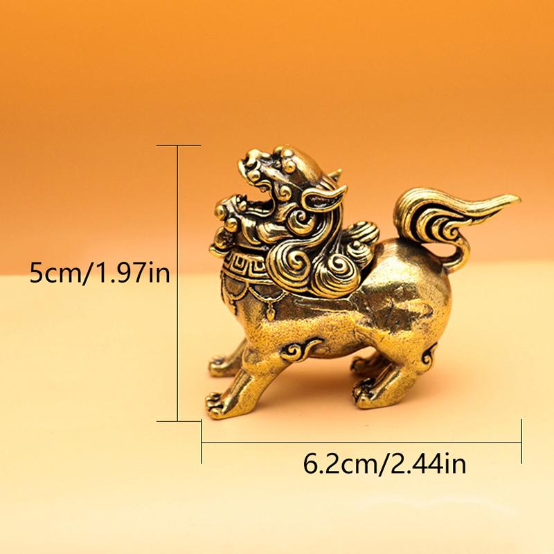 Brass Lucky Qilin Dragon Statue Office Desktop Decoration Chinese Wealth Vintage Animal Figurines Ornaments