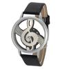 2Colors Quartz Analog Couple Watch Round Hollow Musical Note Dial PU Strap Wristwatch