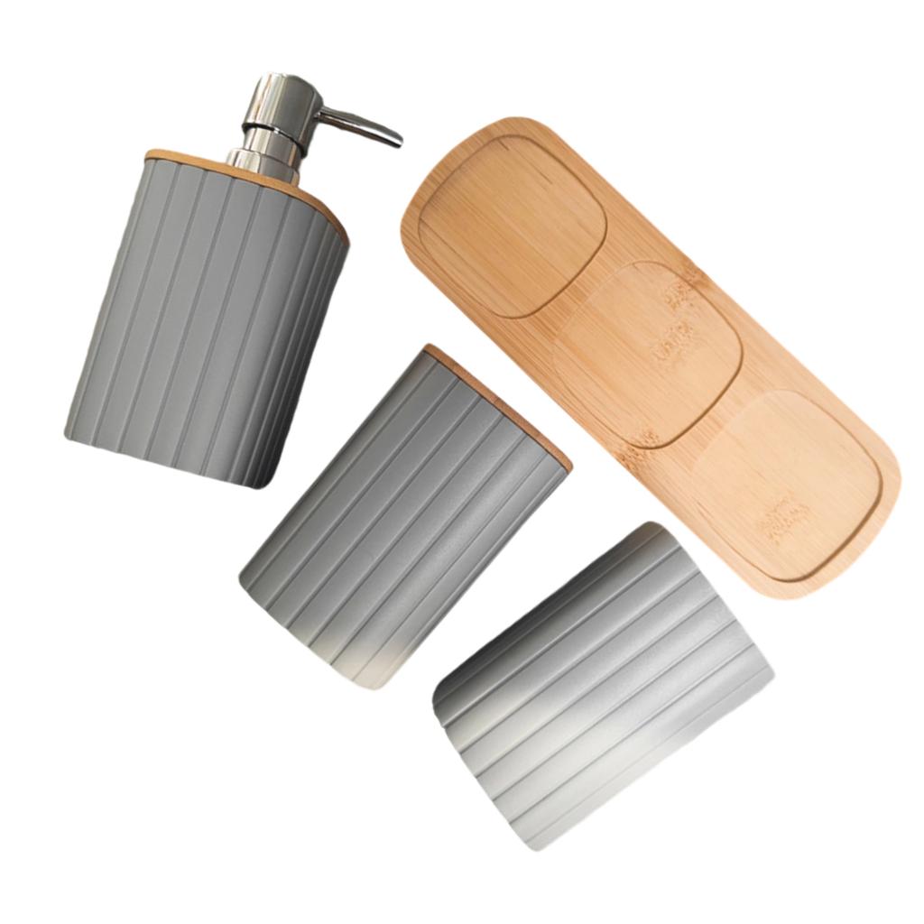 4Piece Bathroom Organizer Set with Toothbrush Cup Hydraulic Cup Mouth Cup Wood Tray Durable Construction