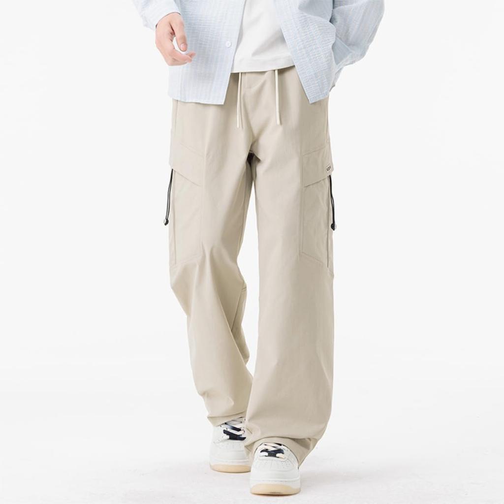 Inkpoo Casual Cargo Comfortable and Loose Casual Plus Size L Men's Pants, Fall/Winter Slacks, Fit, All-Season Style, Pockets, Sizes, Khaki,