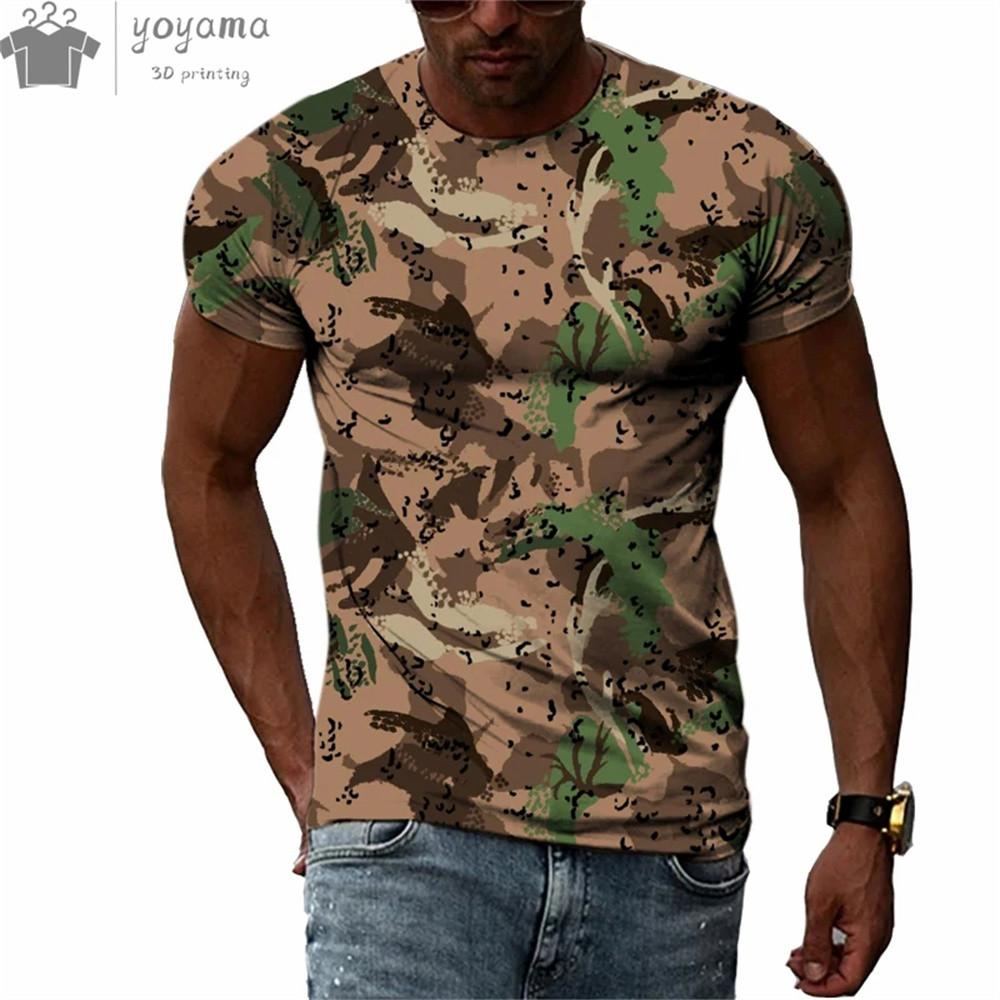 Men's Camouflage 3D Printed T-shirt, Personalized Casual T-shirt, Harajuku Street Round Neck Short Sleeved T-shirt, Summer Fashion