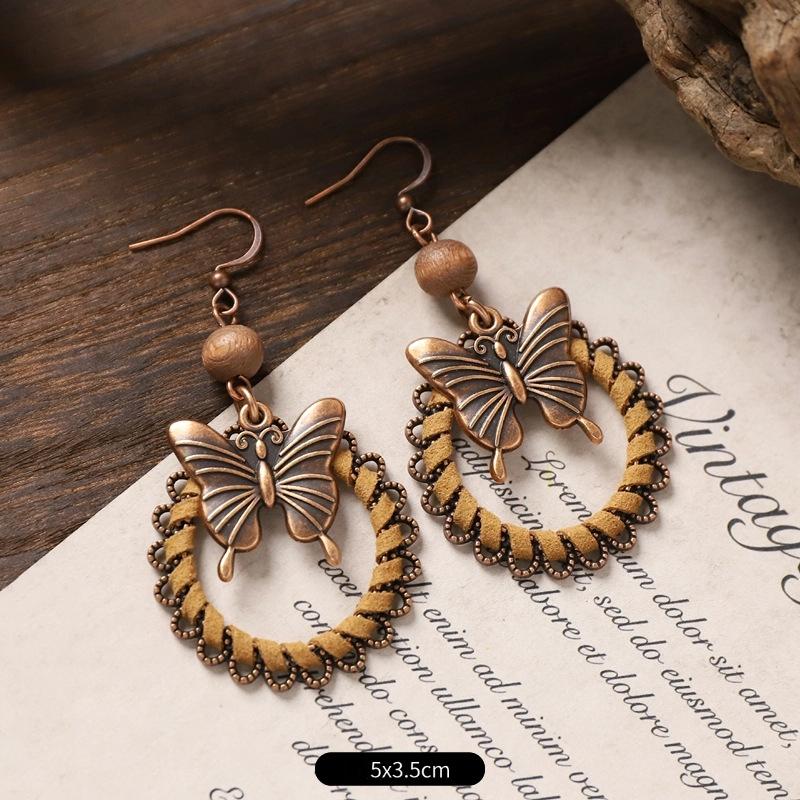 Vintage Ethnic Unique Brown Earrings for Women Bohemian Unusual Geometric Tassel Water Drop Earring Female Jewelry