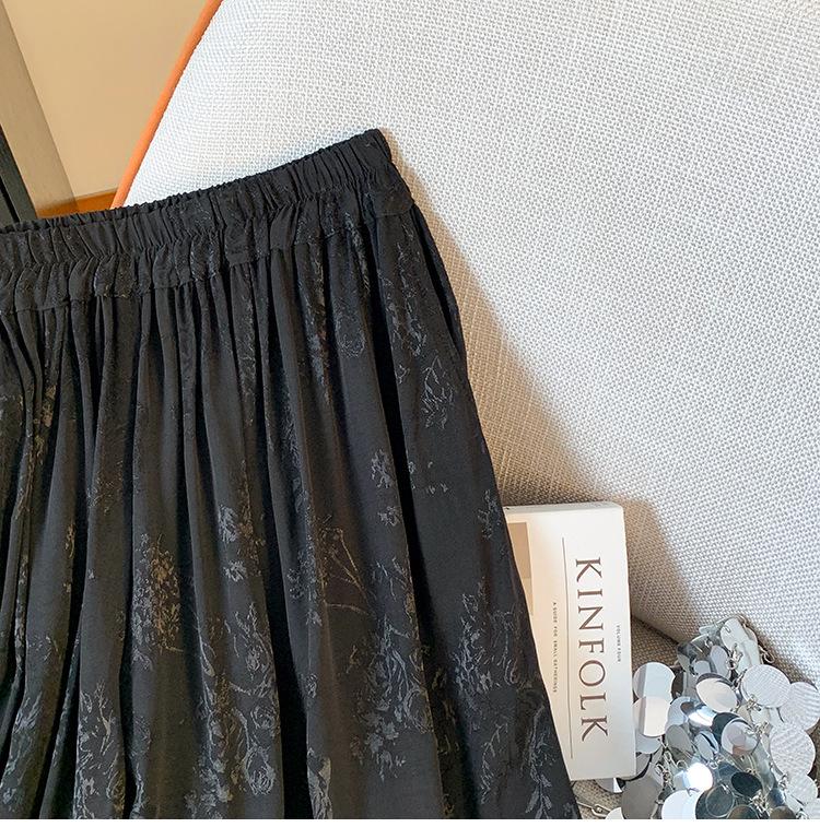High-End Black Tencel Jacquard Wide-Leg Skirt Pants - Stylish & Versatile for Spring/Summer