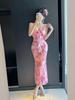 Mature Style Slimming Spaghetti Strap Mesh Print Fishtail Dress