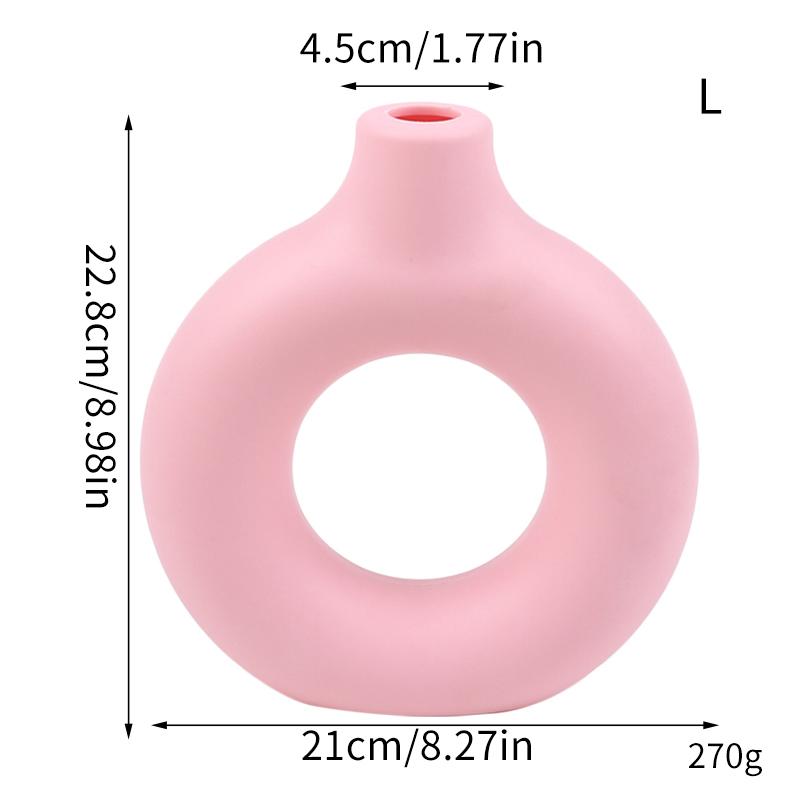 Donut Plastic Vase White Black Pink Cute Round Vase Flowerpot Ornaments for Living Room Dining Table Office Home Decor
