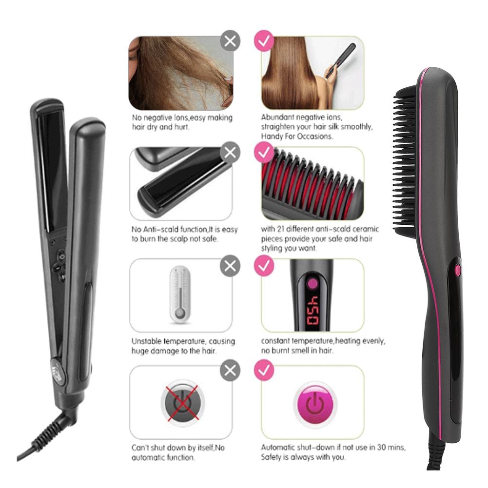 Electric Hair Straightener Comb Anti Scald Beard Straightener Brush  (Black )