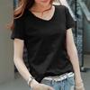 Women T-shirt V-Neck Short Sleeve Loose Fit Tee Shirt Solid Color Soft