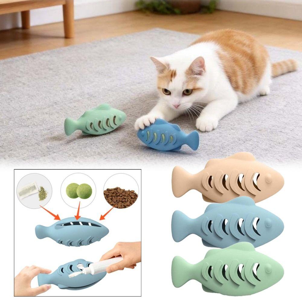 Fish Shape Interactive Cat Toy Blue Green Pink Cat Treat Feeder Catnip Stuffer Toy Pet Supplies