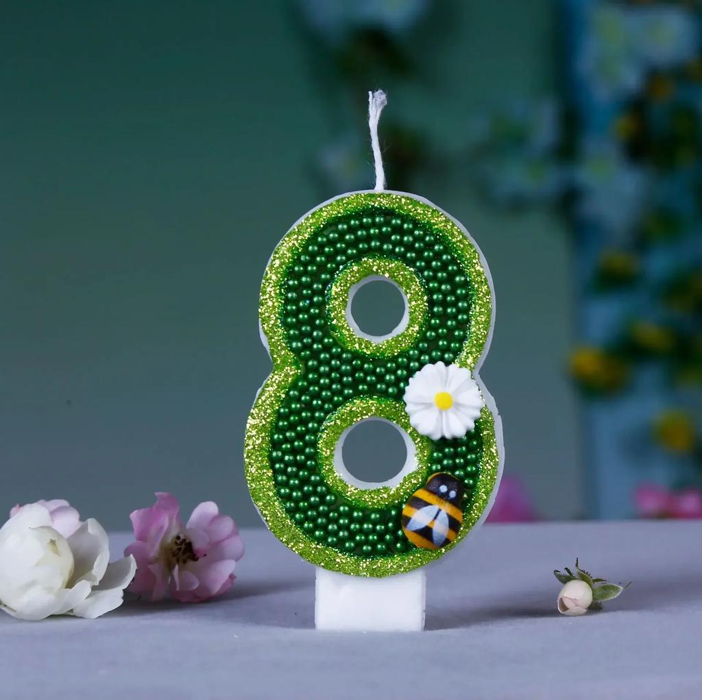 Green Bee Flower Number 0123456789 Birthday Candles Cake Toppers Birthday Wedding Cakes Dessert Decor Cake Decor Party Boy Girl