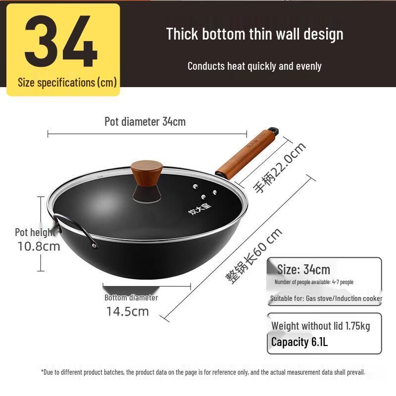 Chui Da Huang 34cm Non-Coated Wrought Iron Wok