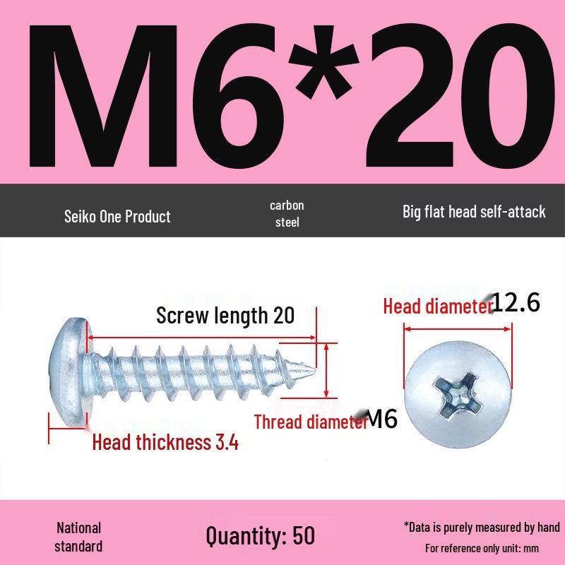 Galvanized M3 Phillips Flat Head Self-Tapping Wood Screws, High-Strength, Large Head