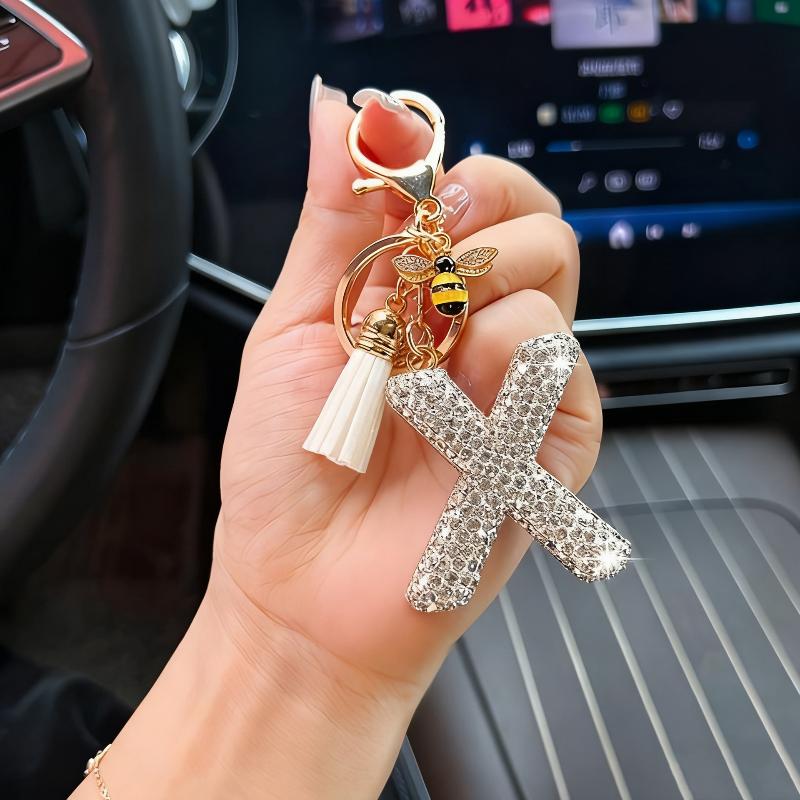 Mode 26 Bokstäver A-Ö Nyckelring Lyxig Elegant Strass Legering Nyckelring Väska Bil Hänge Smycken Tillbehör