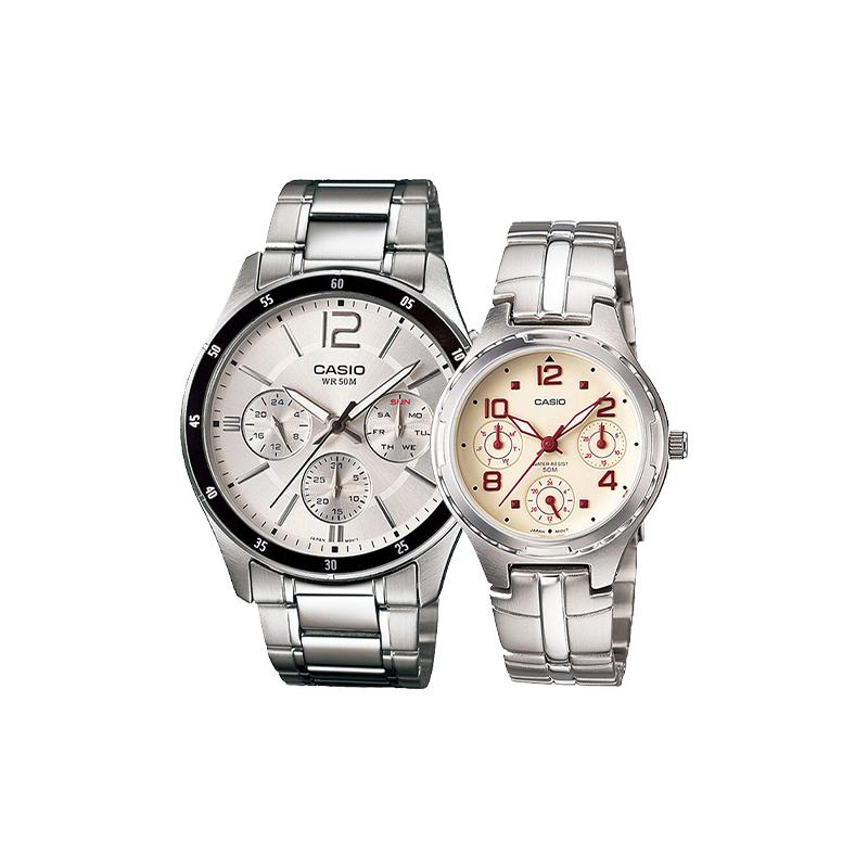 

Casio watch series-LTP waterproof couple watch, quartz movement, stainless steel strap, Japanese and Korean watch, same MTP-1374D-7A P-2064A-7A2 білий