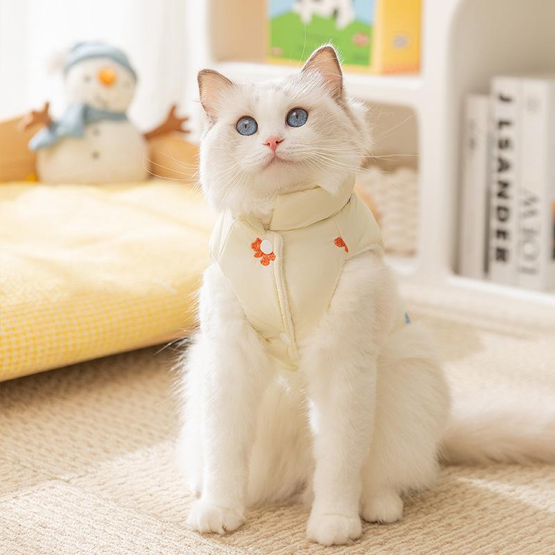 Cat Clothes Autumn and Winter Warm Embroidered Bear with Scarf Into Cat Kitten Vest Puppy Dog Teddy Pet Clothing