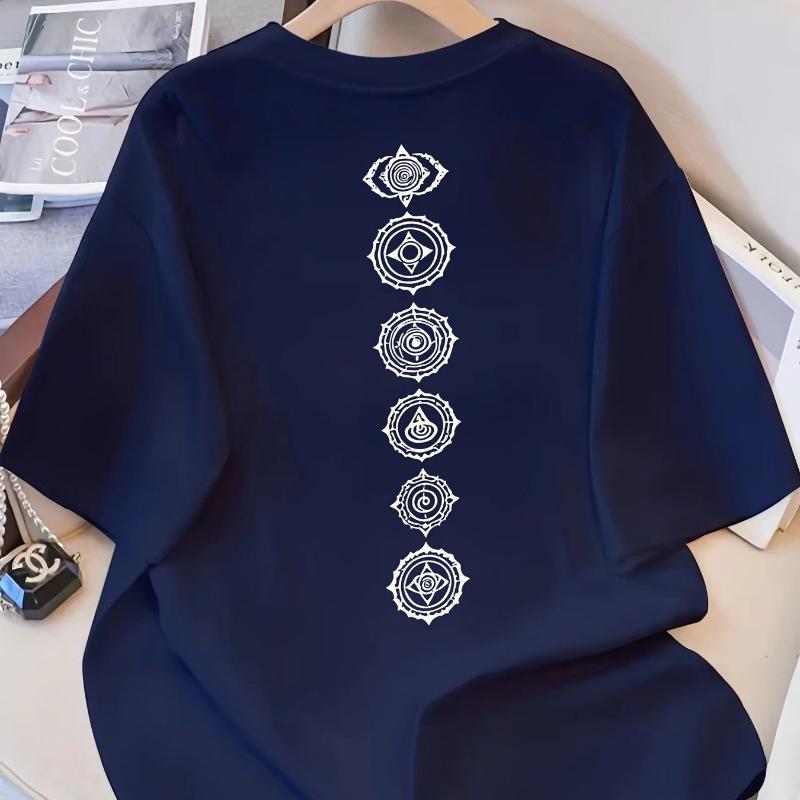 Футболка с символами чакр, мягкая, дышащая и устойчивая к выцветанию, классический крой для повседневной носки S