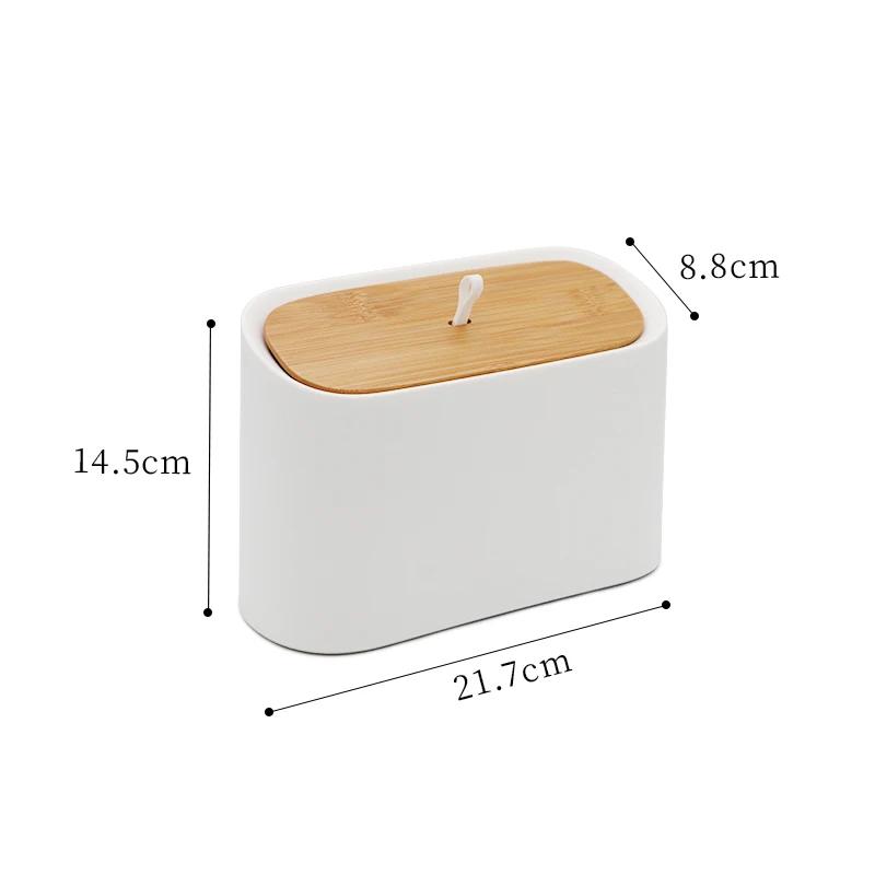 

Desktop Trash Bin Living Room Sorting Storage Bucket Household Kitchen Garbage with Lid Bamboo Cover Bedroom Mini Paper Basket белый