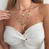 KunJoe 6Pcs Fashion Cross Colorful Crystal Necklace Women Vintage Gold Color Long Y-shaped Clavicle Chain Y2K Party Jewelry Gift